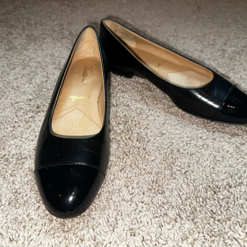 Trotters Shoes Womens 9N Narrow Black Leather With Patent Tip Flats - Picture 1 of 4